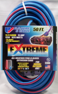 US Wire 12/3 All-Weather 50' Extension Cord W/ Tri-Tap - 99050PB 