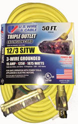 US Wire 12/3 Triple Outlet Extension Cord - 76050 
