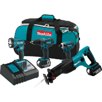 Makita 18 V LXT Lithium-Ion Cordless 4 piece Combo Kit - XT407 